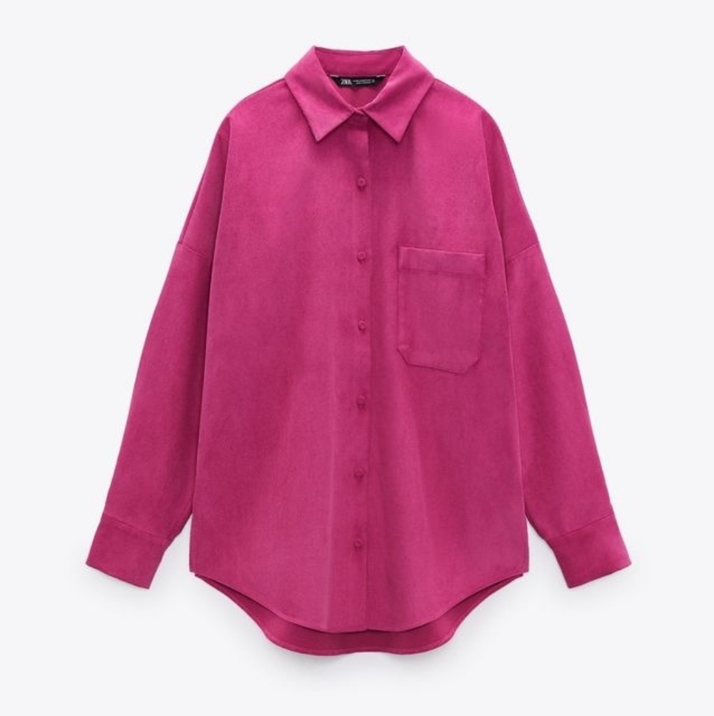 Zara Corduroy Oversized Button Down Chemise in Hot Pink